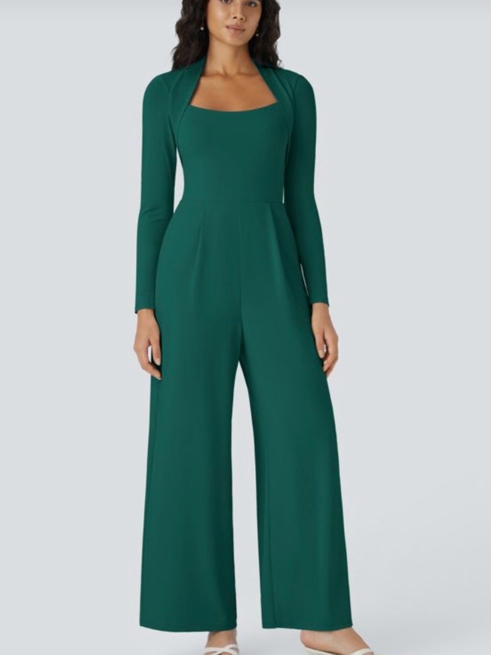Halara Green Women's Long Sleeve Wide Leg Jumpsuit Size Medium
